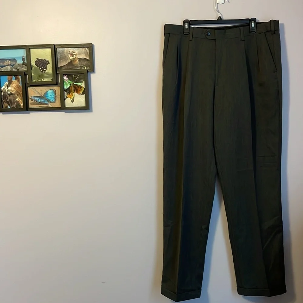 Savane Microfiber Performance No Iron Comfort Waist Heather Charcoal Pants 38x34